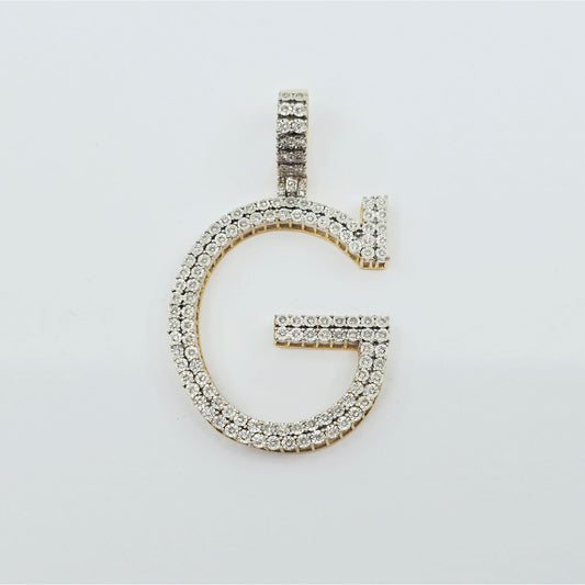 10K Two Tone Gold Initial Letter " G " Diamond Charm Pendant