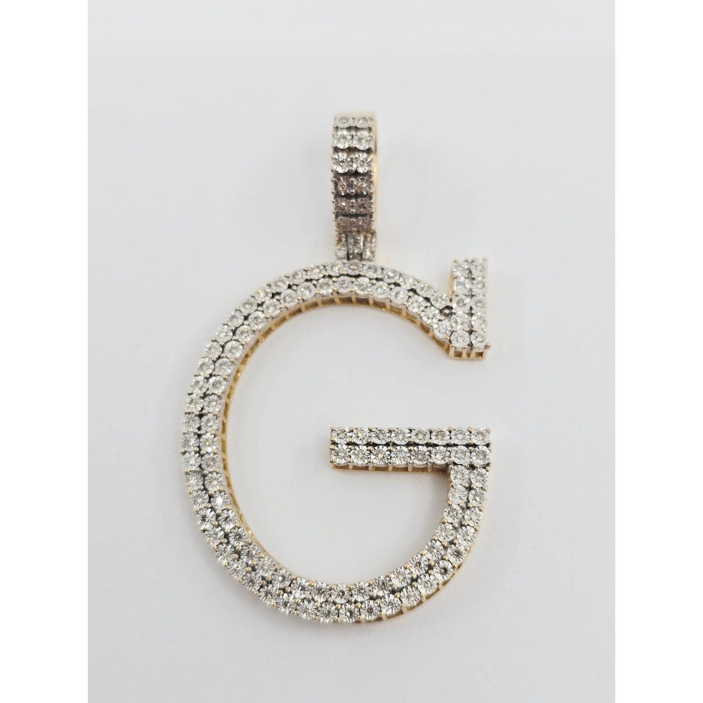 10K Two Tone Gold Initial Letter " G " Diamond Charm Pendant