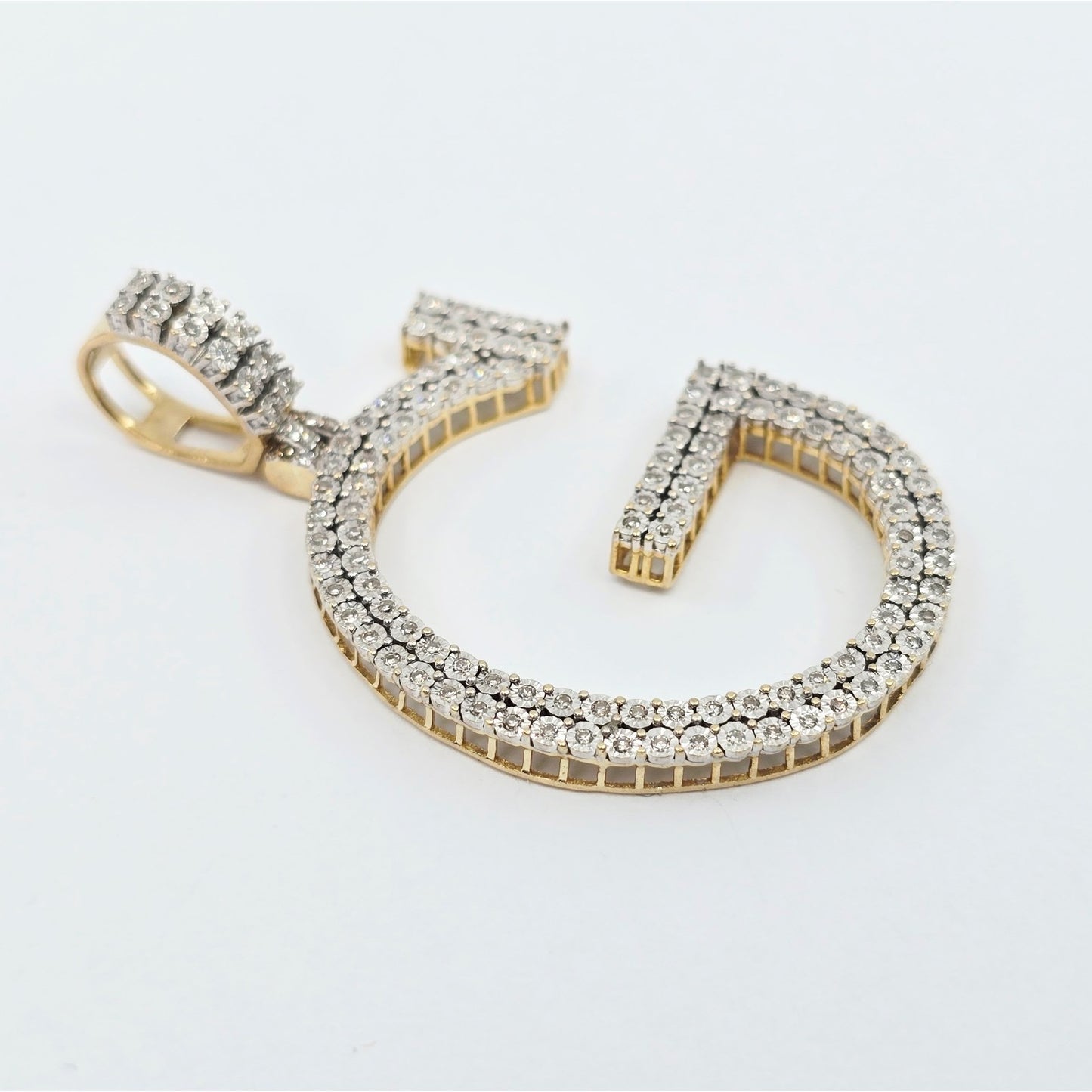 10K Two Tone Gold Initial Letter " G " Diamond Charm Pendant