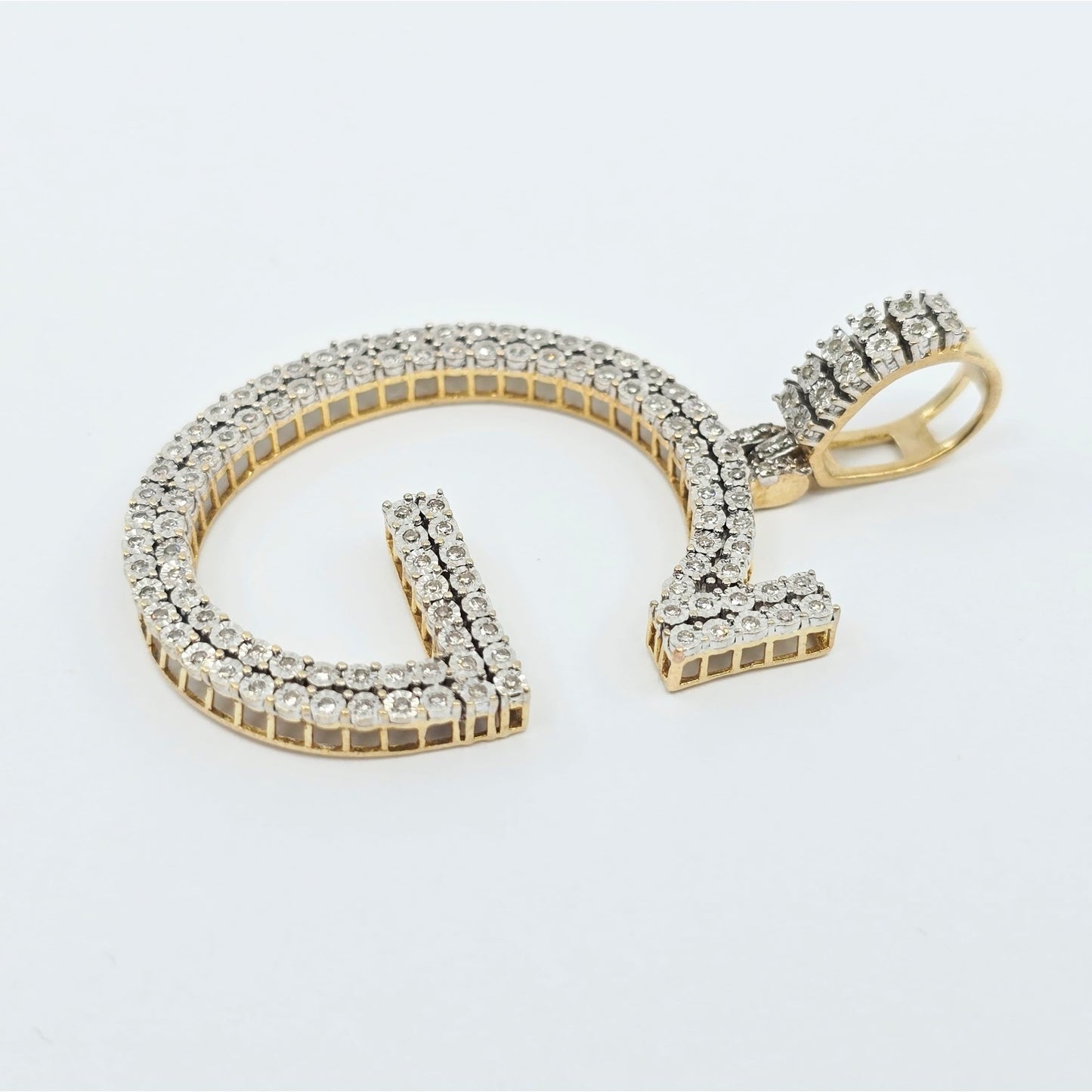 10K Two Tone Gold Initial Letter " G " Diamond Charm Pendant