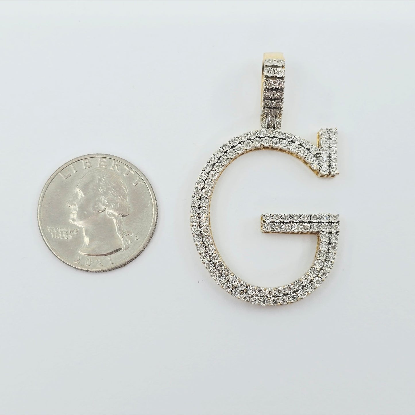 10K Two Tone Gold Initial Letter " G " Diamond Charm Pendant