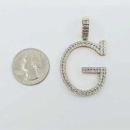 10K Two Tone Gold Initial Letter " G " Diamond Charm Pendant