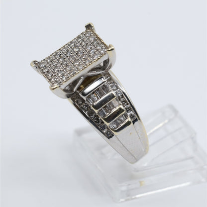 10K White Gold Round & Baguette Diamond Ring