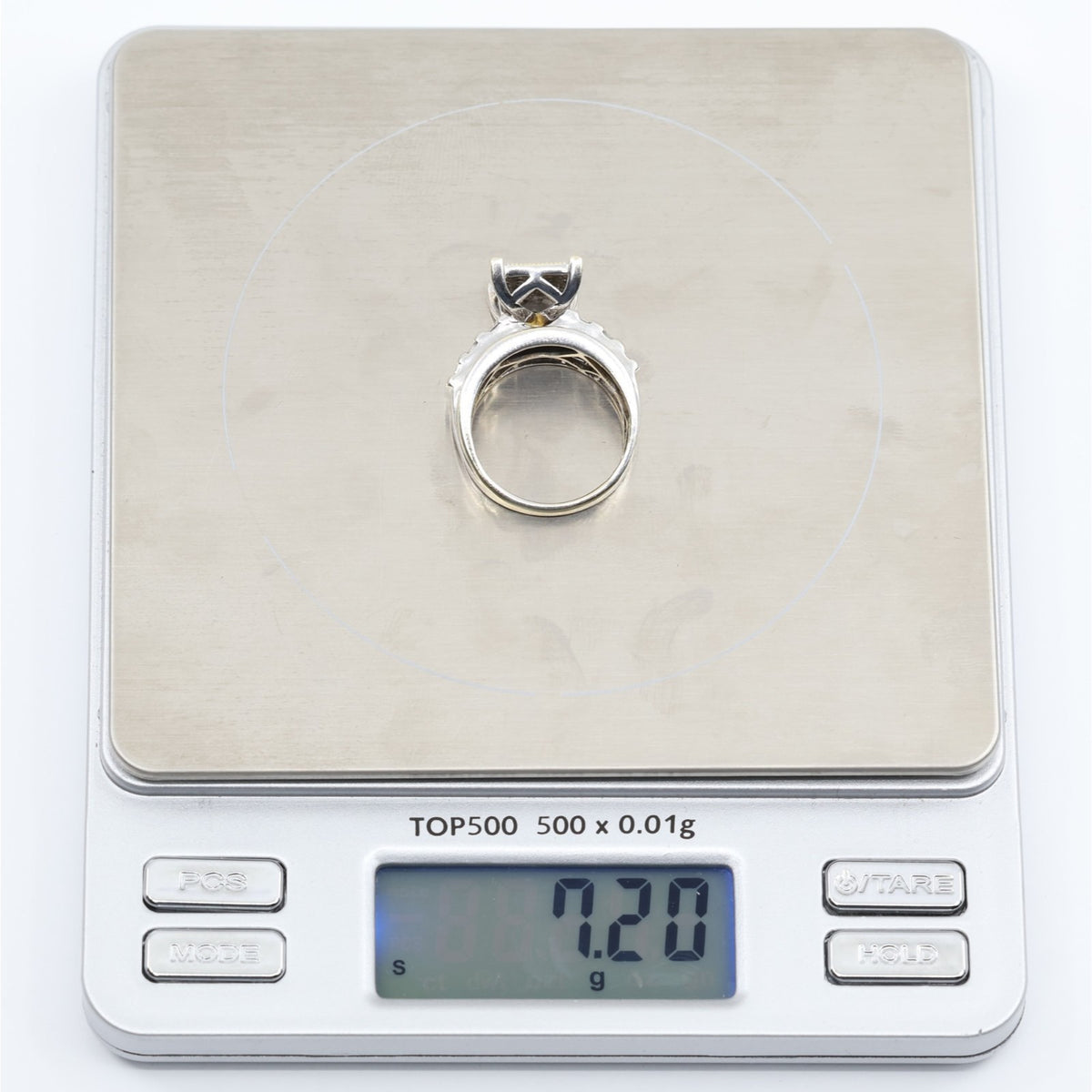 10K White Gold Round & Baguette Diamond Ring