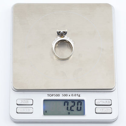 10K White Gold Round & Baguette Diamond Ring