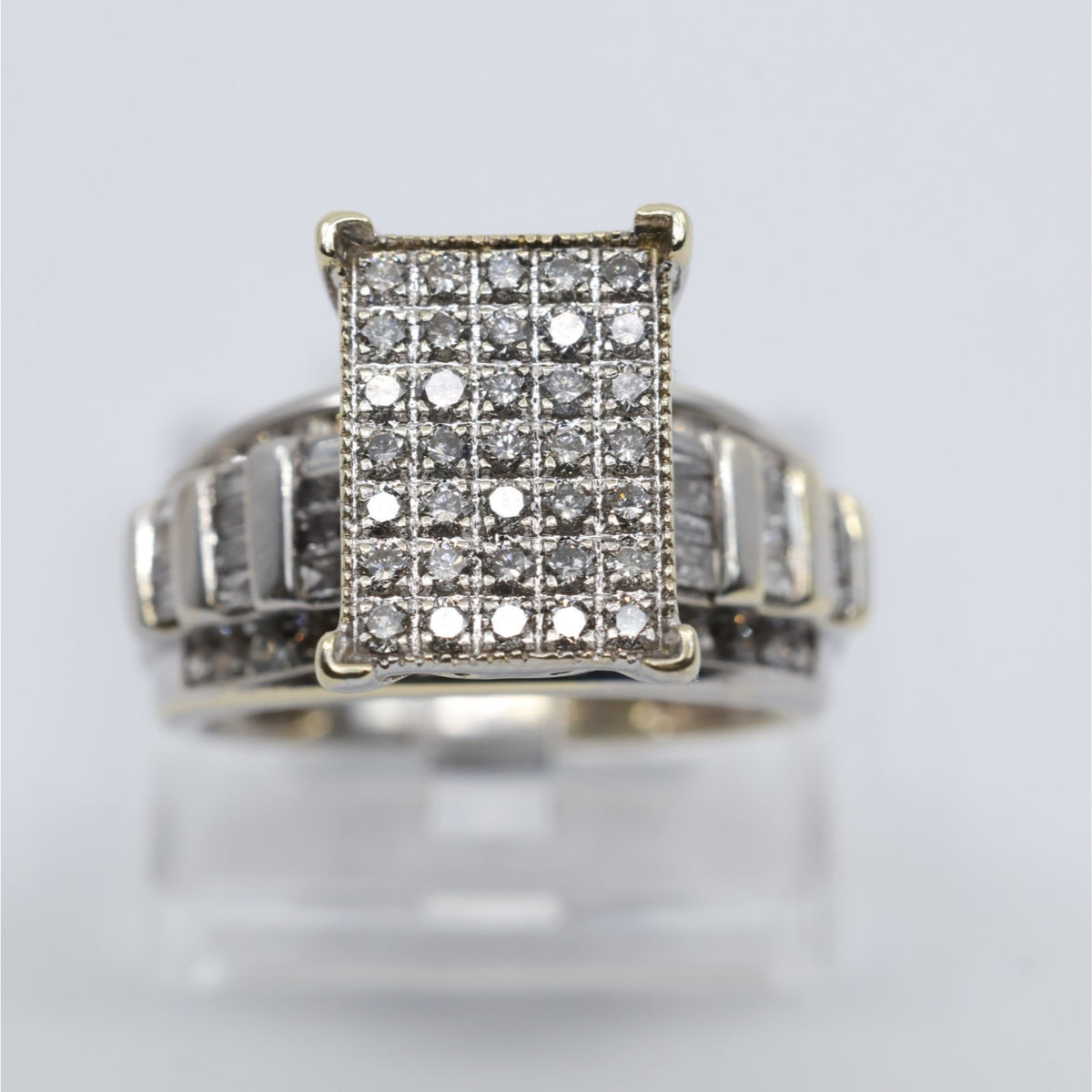 10K White Gold Round & Baguette Diamond Ring