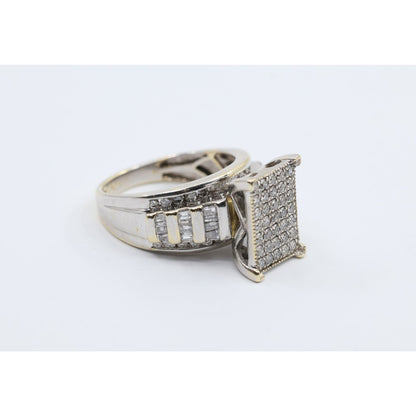 10K White Gold Round & Baguette Diamond Ring