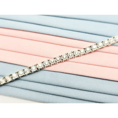 14K White Gold Round Cut Diamond Tennis Link Bracelet