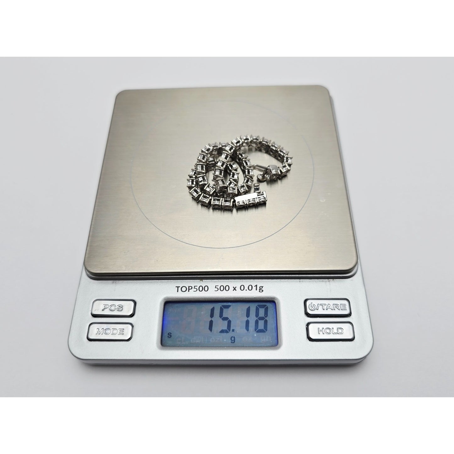 14K White Gold Round Cut Diamond Tennis Link Bracelet