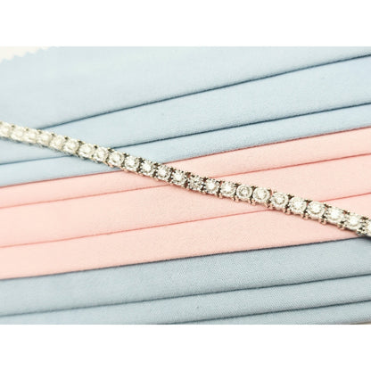 14K White Gold Round Cut Diamond Tennis Link Bracelet