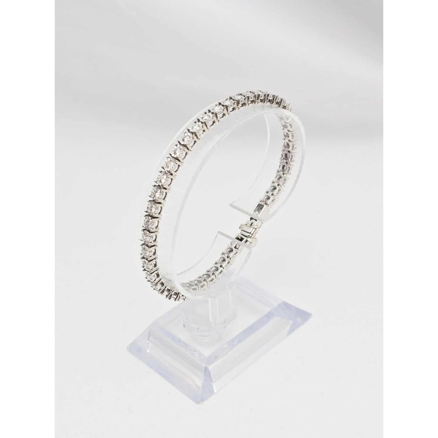 14K White Gold Round Cut Diamond Tennis Link Bracelet