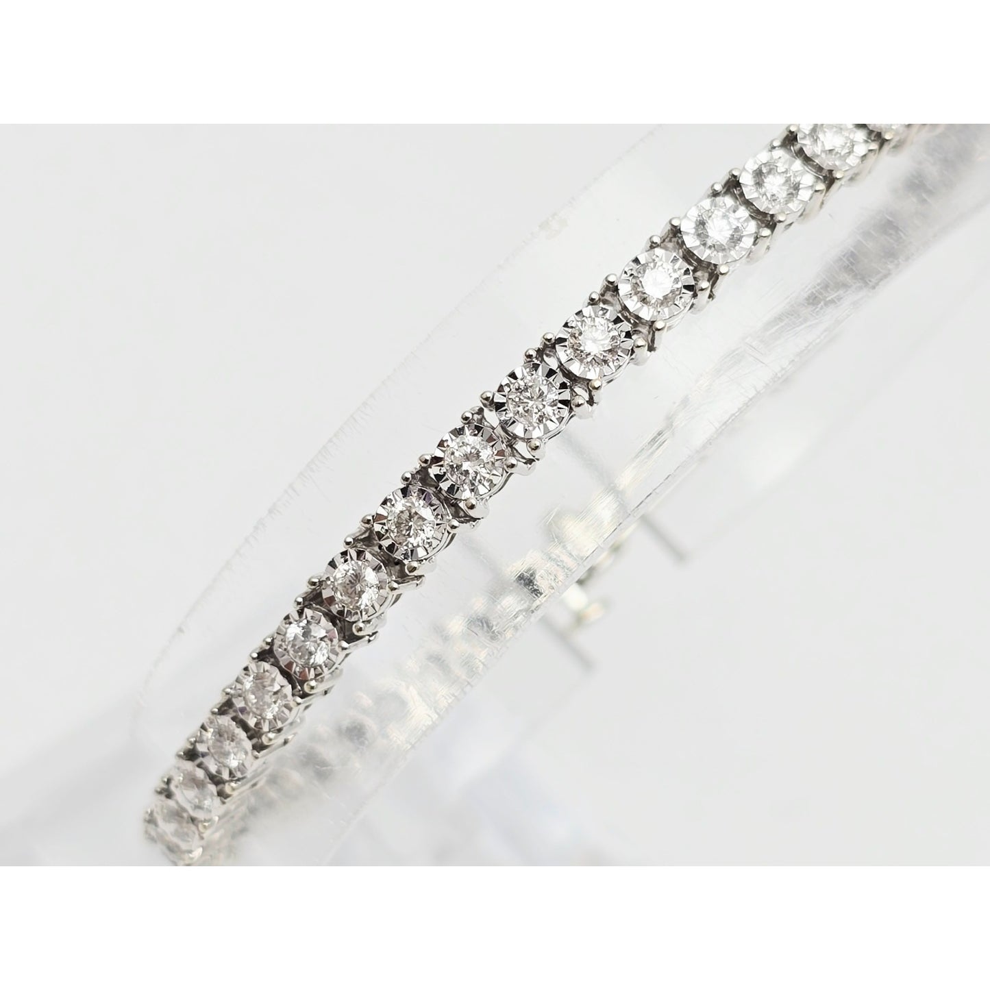 14K White Gold Round Cut Diamond Tennis Link Bracelet