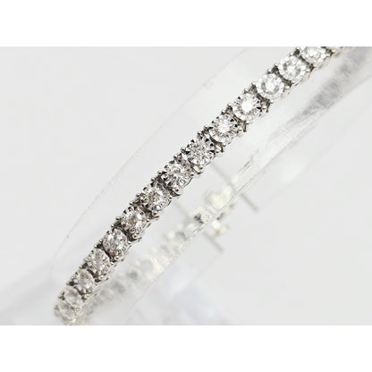 14K White Gold Round Cut Diamond Tennis Link Bracelet