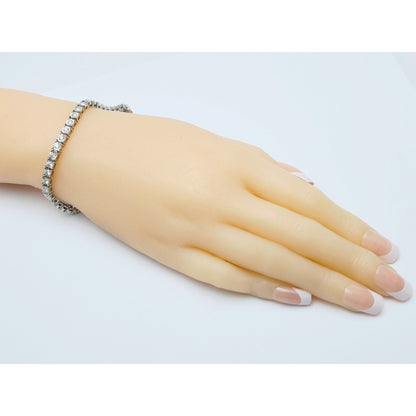 14K White Gold Round Cut Diamond Tennis Link Bracelet