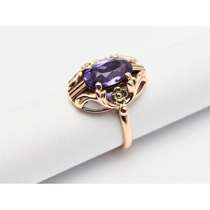 Vintage 14K Two Tone Gold Oval Sapphire Ring