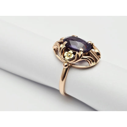 Vintage 14K Two Tone Gold Oval Sapphire Ring