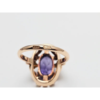 Vintage 14K Two Tone Gold Oval Sapphire Ring