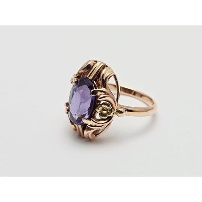 Vintage 14K Two Tone Gold Oval Sapphire Ring