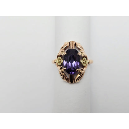 Vintage 14K Two Tone Gold Oval Sapphire Ring