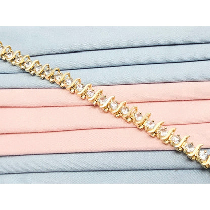 14K Yellow Gold White Sapphire Tennis Link Bracelet