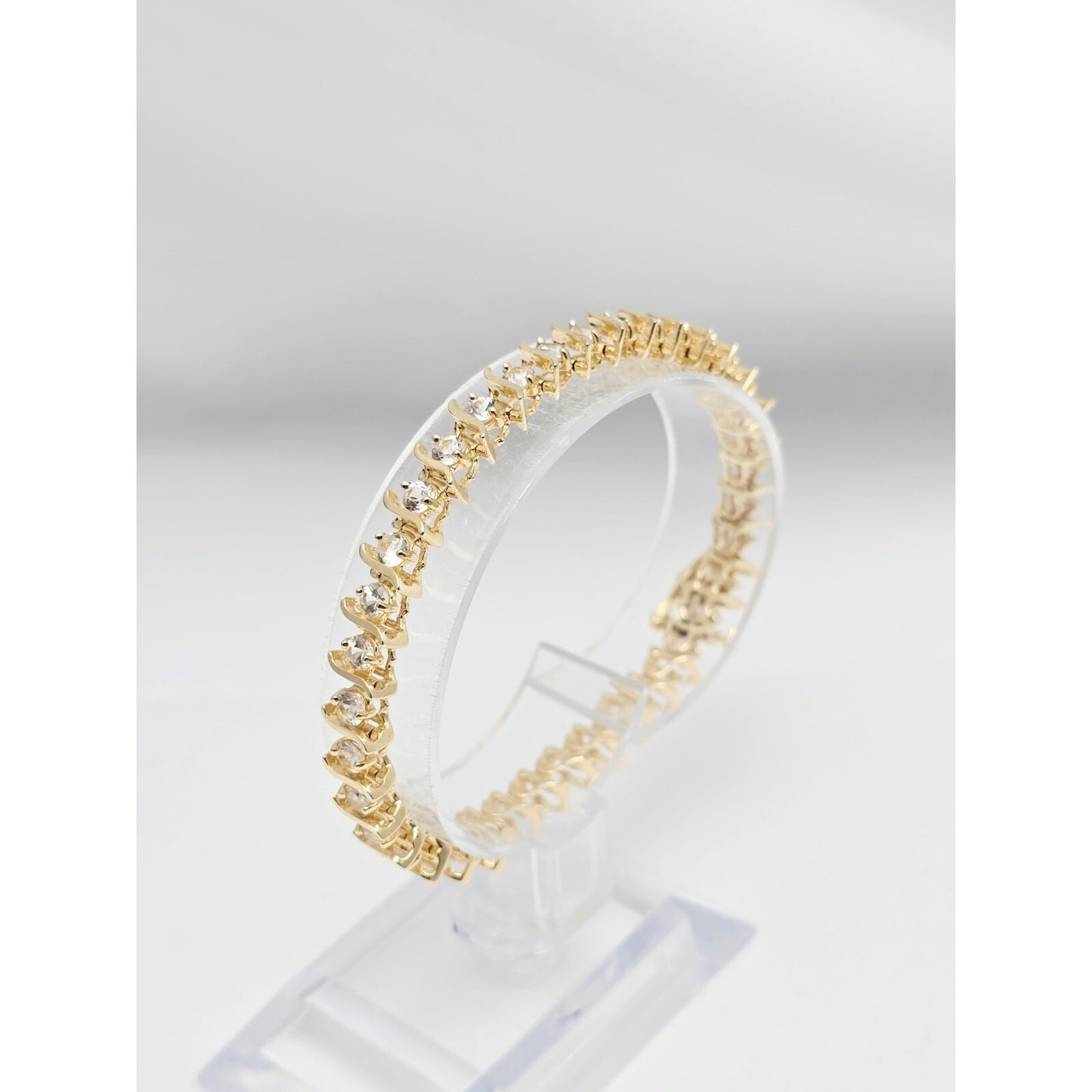 14K Yellow Gold White Sapphire Tennis Link Bracelet