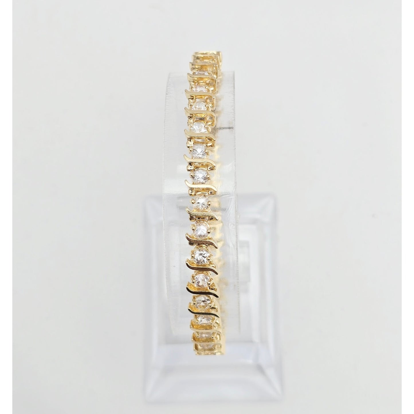 14K Yellow Gold White Sapphire Tennis Link Bracelet