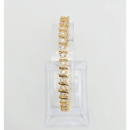 14K Yellow Gold White Sapphire Tennis Link Bracelet