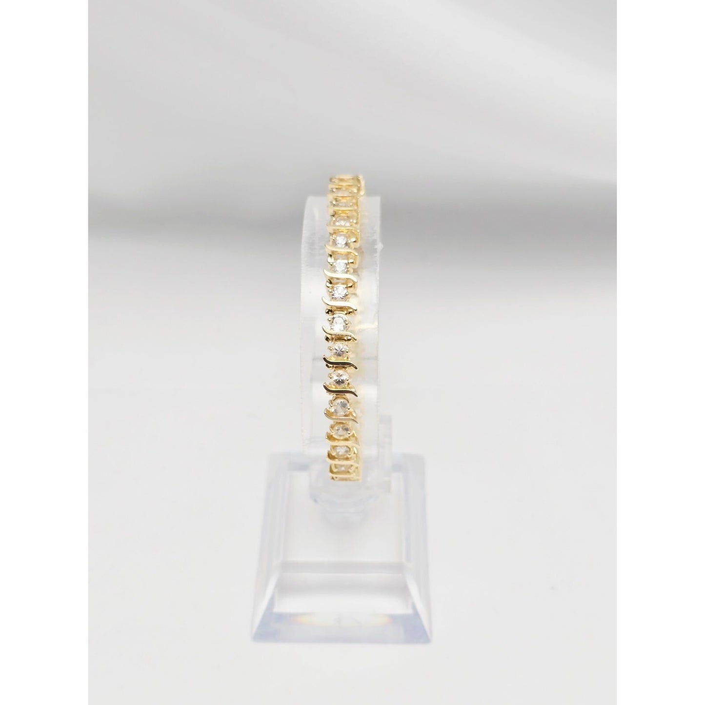 14K Yellow Gold White Sapphire Tennis Link Bracelet