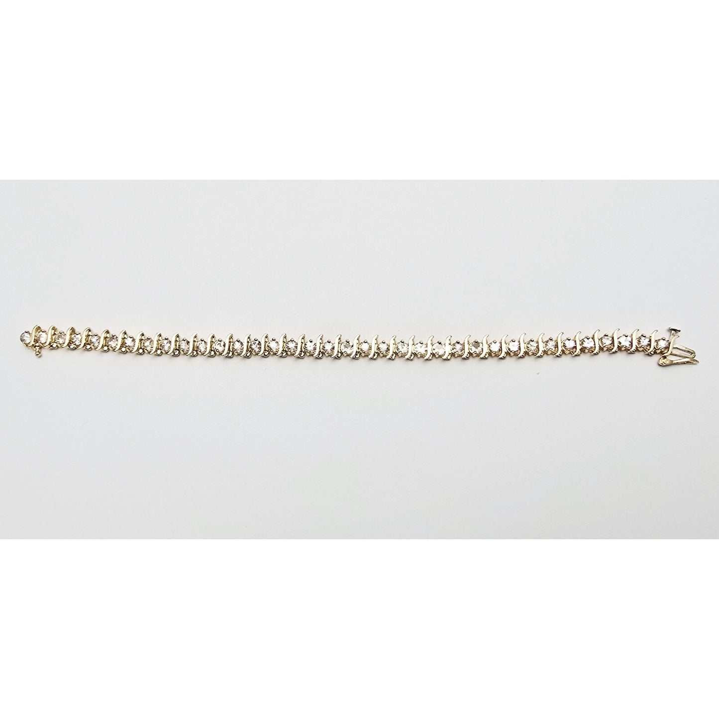 14K Yellow Gold White Sapphire Tennis Link Bracelet