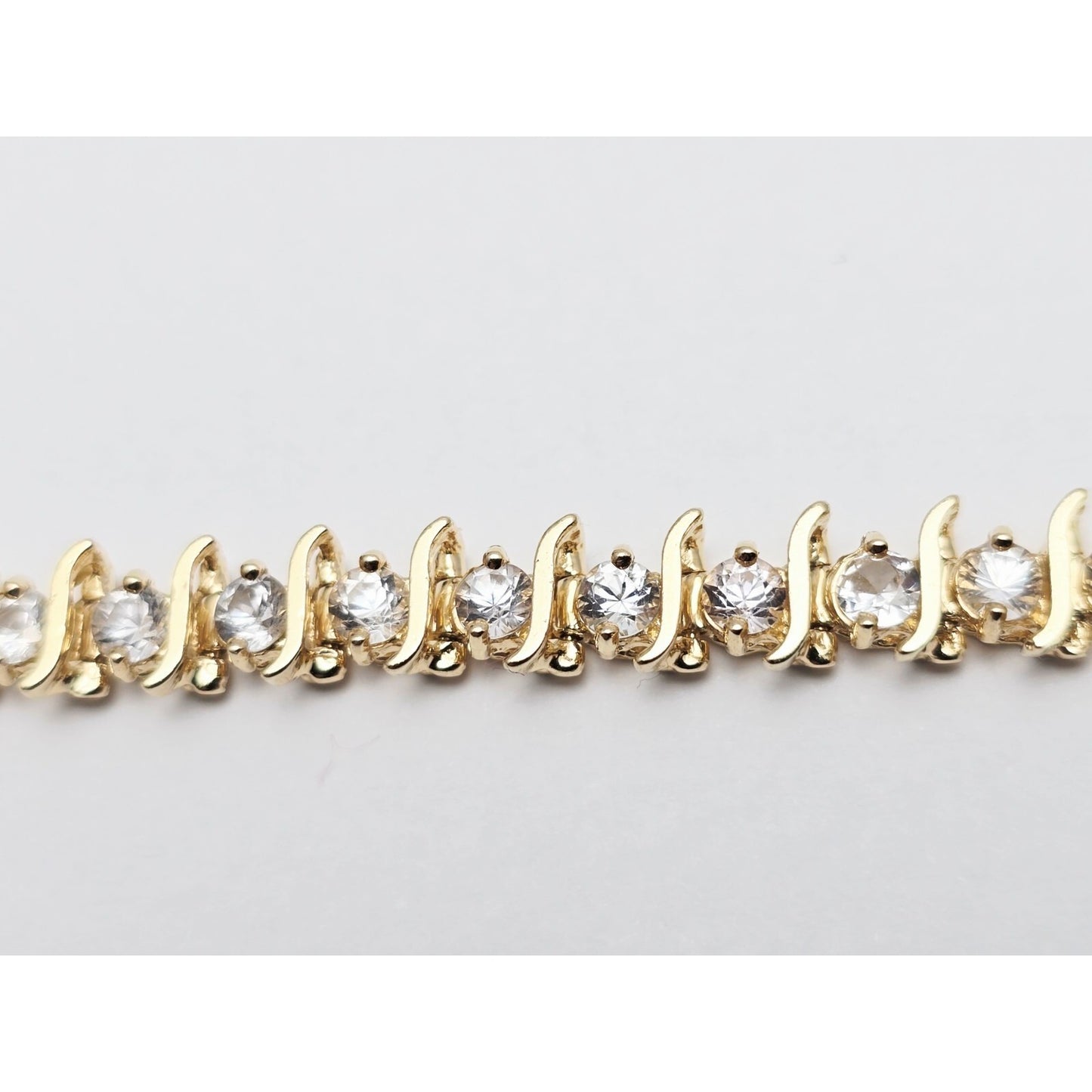 14K Yellow Gold White Sapphire Tennis Link Bracelet