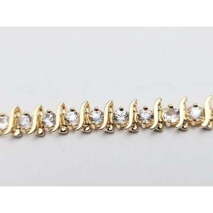 14K Yellow Gold White Sapphire Tennis Link Bracelet