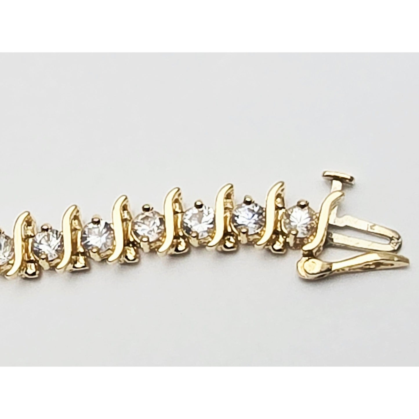 14K Yellow Gold White Sapphire Tennis Link Bracelet