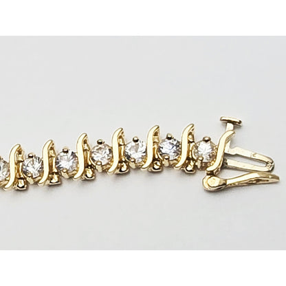 14K Yellow Gold White Sapphire Tennis Link Bracelet