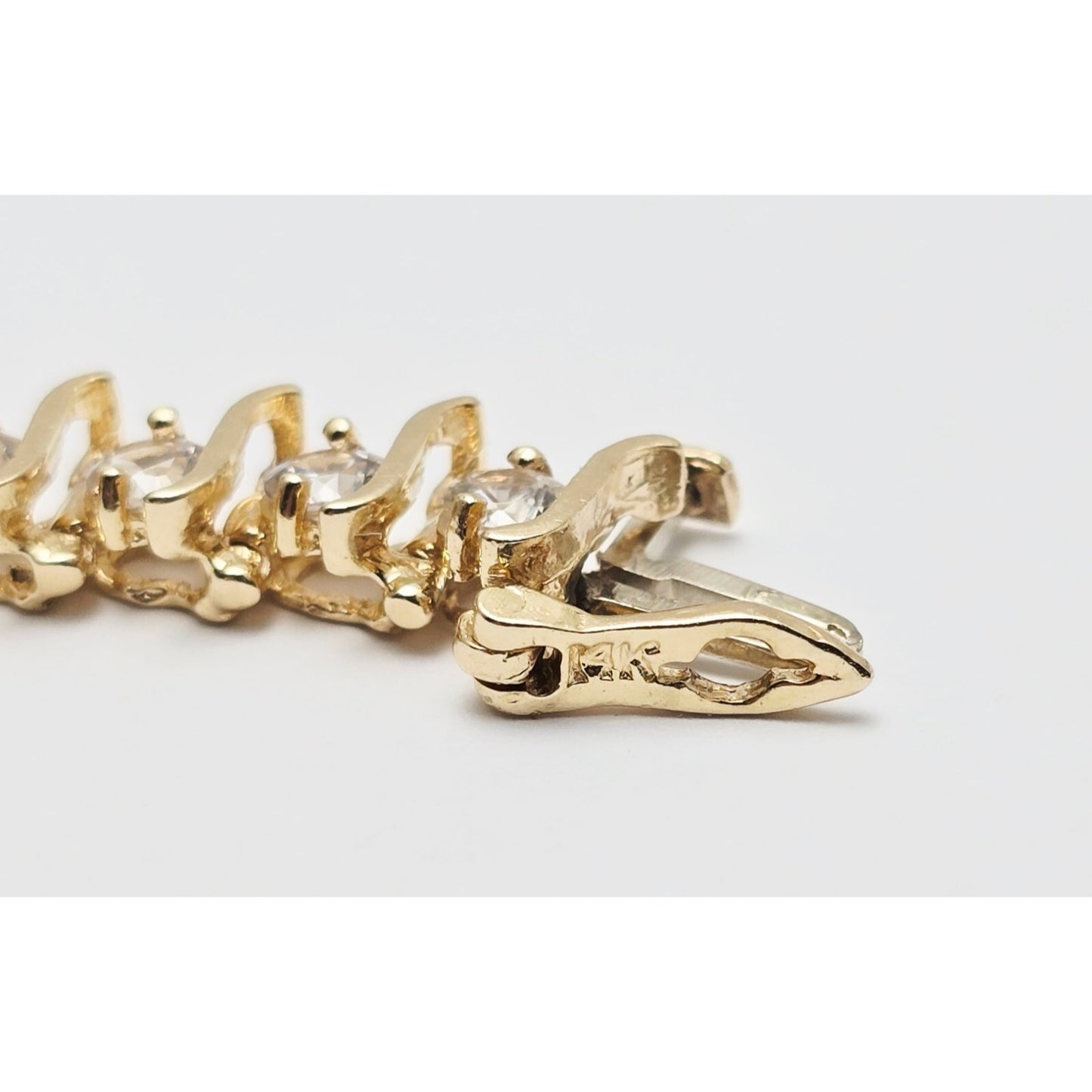 14K Yellow Gold White Sapphire Tennis Link Bracelet