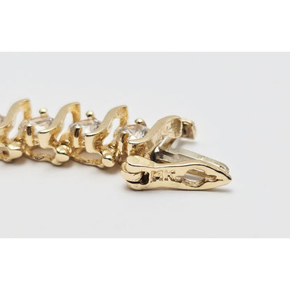 14K Yellow Gold White Sapphire Tennis Link Bracelet