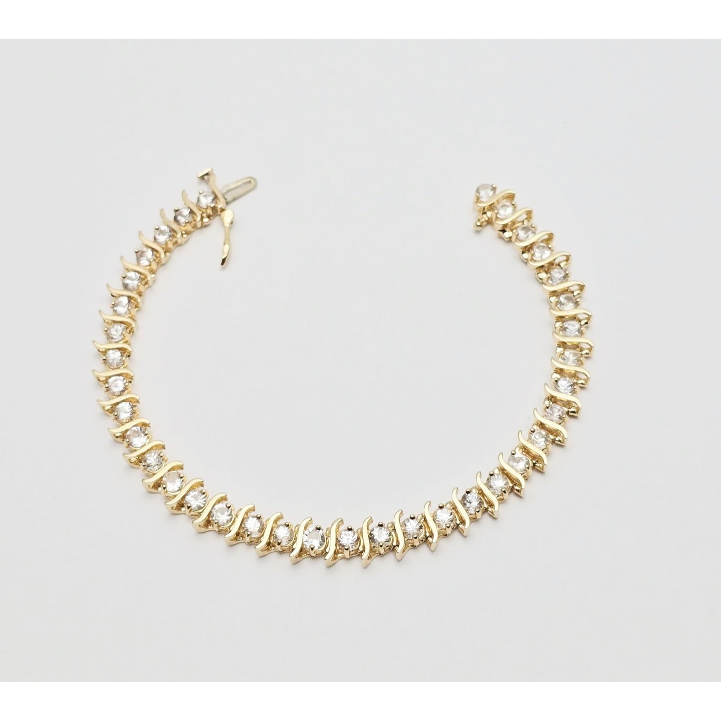 14K Yellow Gold White Sapphire Tennis Link Bracelet