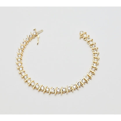14K Yellow Gold White Sapphire Tennis Link Bracelet