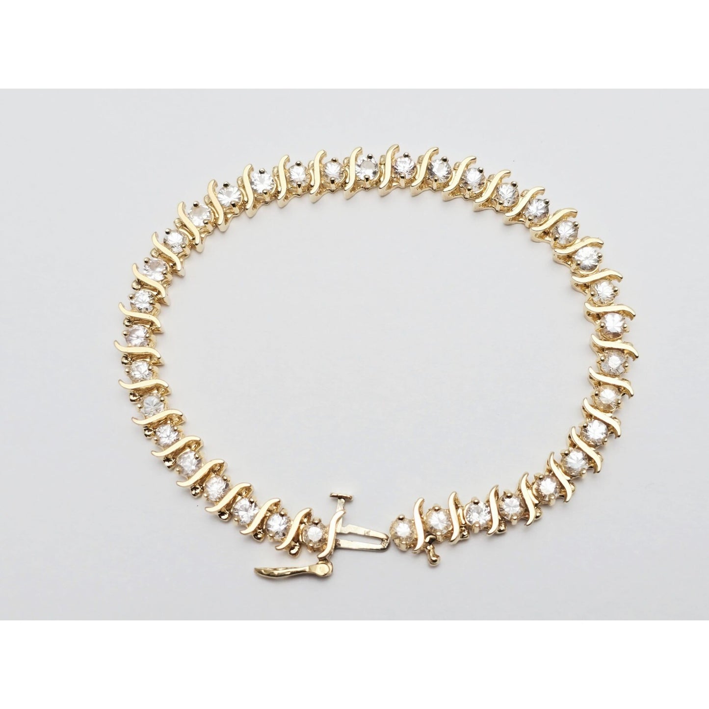 14K Yellow Gold White Sapphire Tennis Link Bracelet