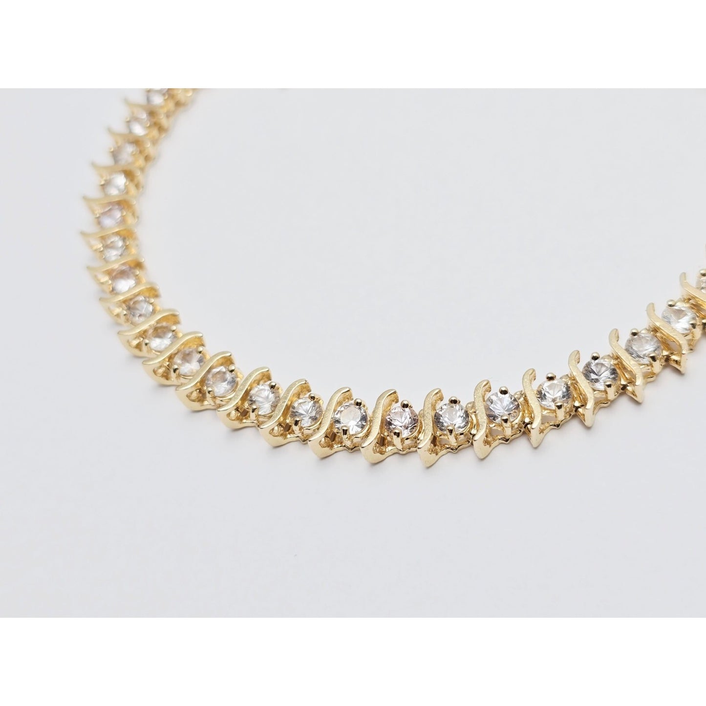 14K Yellow Gold White Sapphire Tennis Link Bracelet