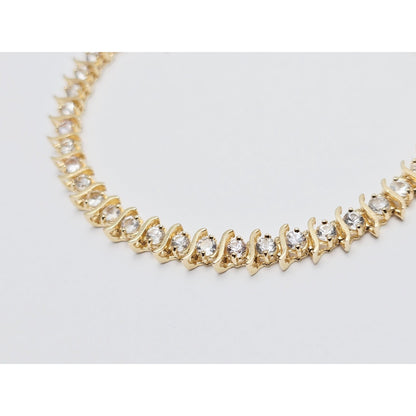 14K Yellow Gold White Sapphire Tennis Link Bracelet