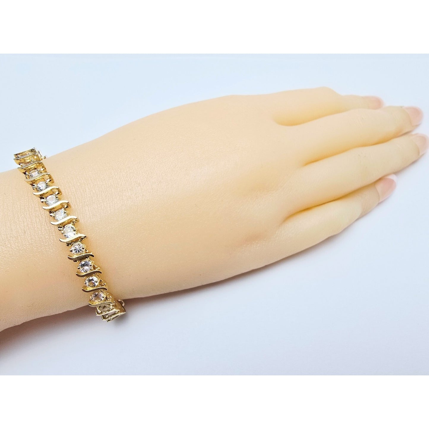 14K Yellow Gold White Sapphire Tennis Link Bracelet