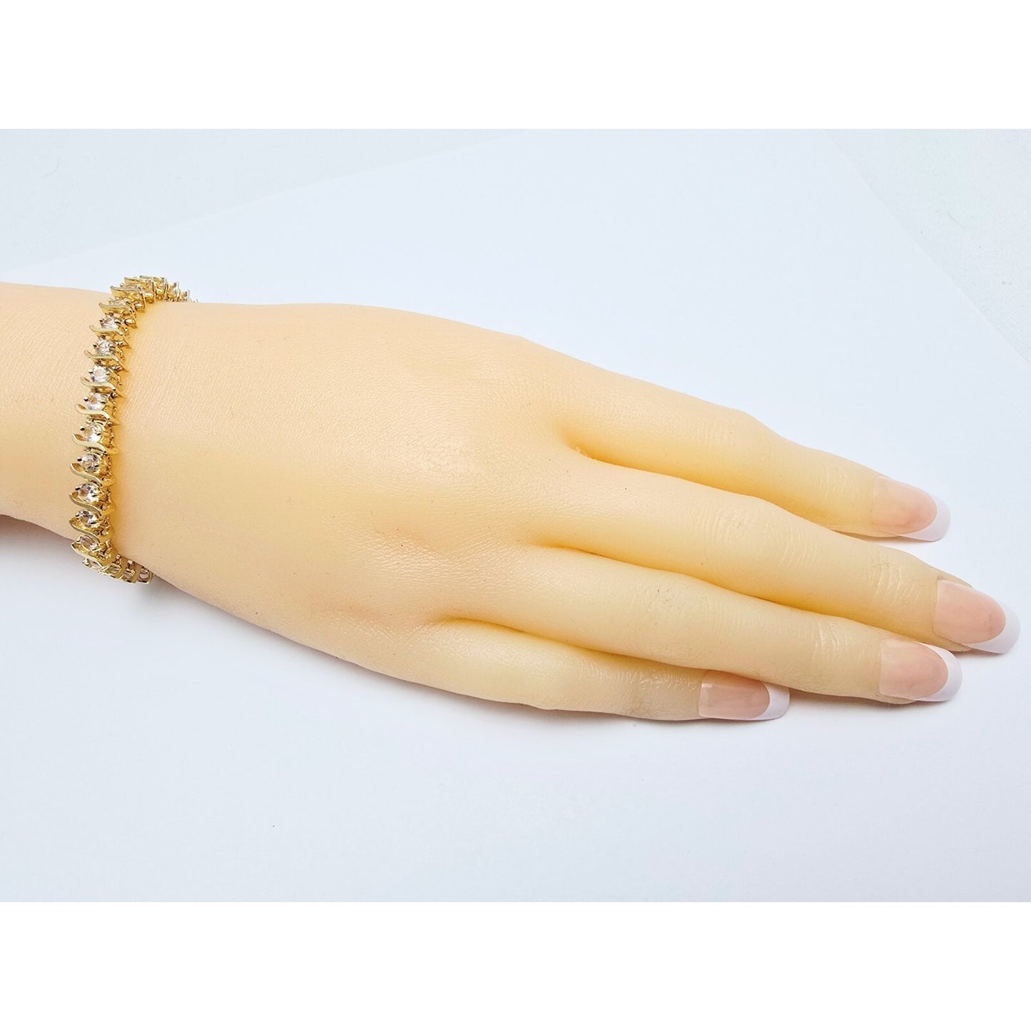 14K Yellow Gold White Sapphire Tennis Link Bracelet