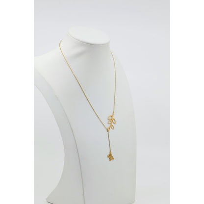 Thin 18K Yellow Gold Butterfly & Leaf Branch Y Lariat Drop Resizable Necklace