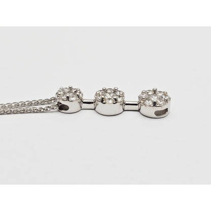 14K White Gold Mesh Link Chain Necklace & Triple Diamond Round Charm Pendant