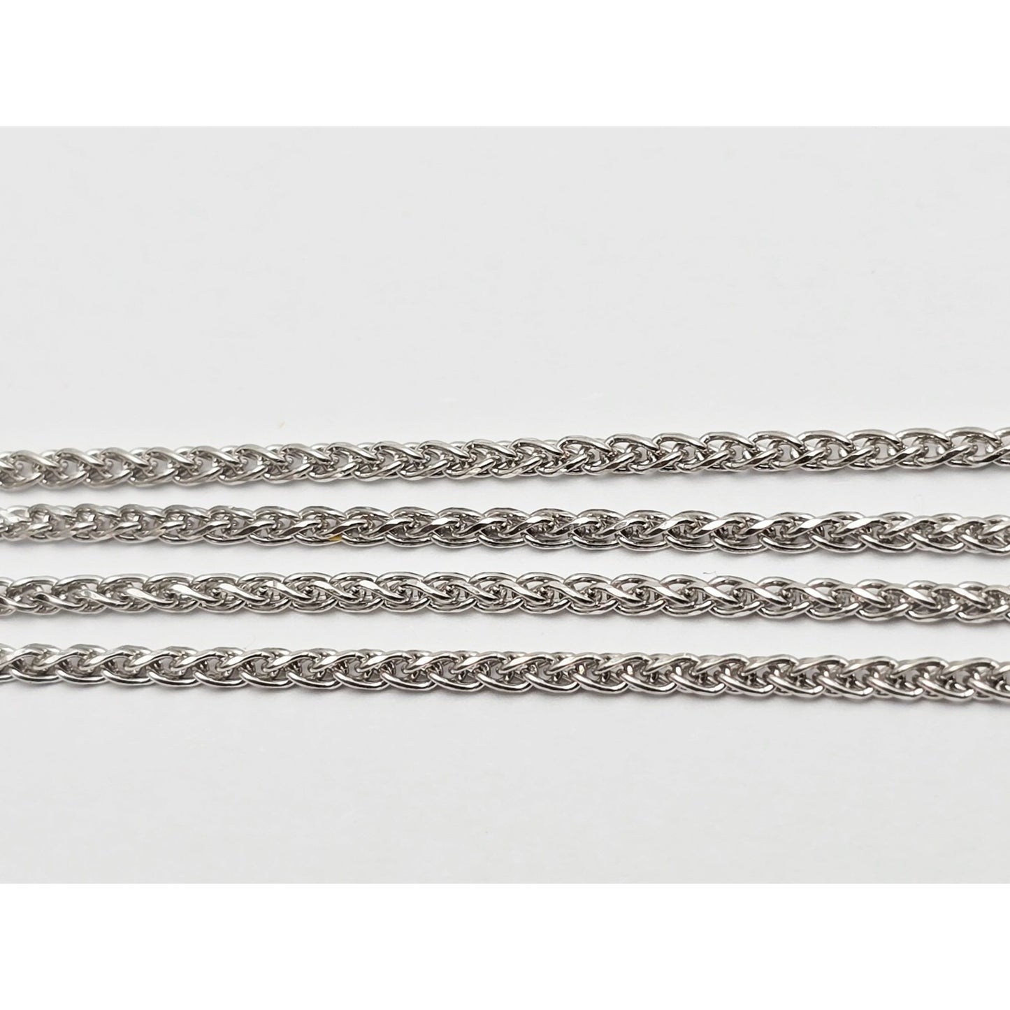 14K White Gold Mesh Link Chain Necklace & Triple Diamond Round Charm Pendant