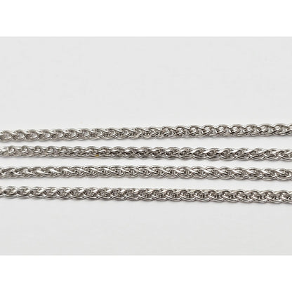 14K White Gold Mesh Link Chain Necklace & Triple Diamond Round Charm Pendant