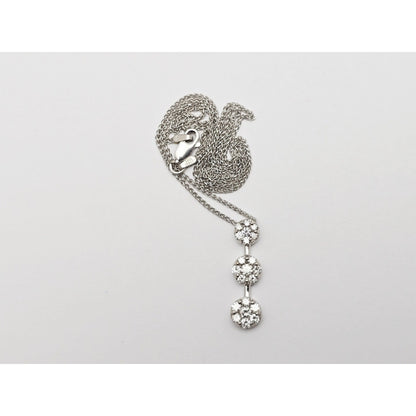 14K White Gold Mesh Link Chain Necklace & Triple Diamond Round Charm Pendant