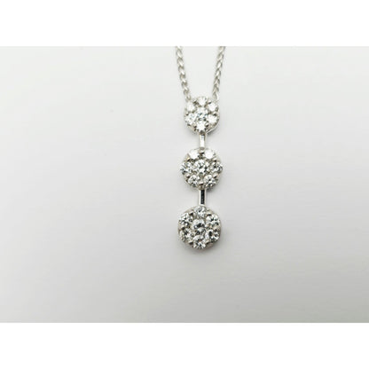 14K White Gold Mesh Link Chain Necklace & Triple Diamond Round Charm Pendant