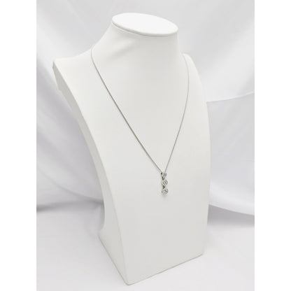 14K White Gold Mesh Link Chain Necklace & Triple Diamond Round Charm Pendant