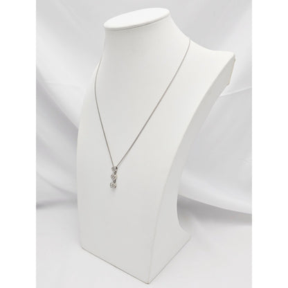 14K White Gold Mesh Link Chain Necklace & Triple Diamond Round Charm Pendant